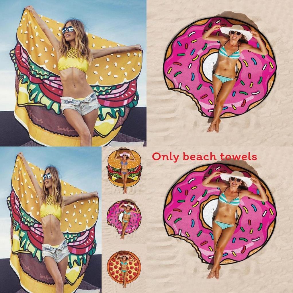 Hamburger Donuts Pizza Design Strandtuch für Kinder und Erwachsene aus Polyesterstoff für Pool und Strand