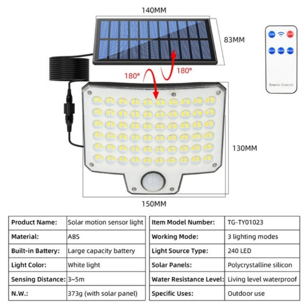 Outdoor Split Solar Lamp 210LED Wall Light with Motion Sensor 3 Modes Floodlight Remote Control for Patio Garage Wall Lamps