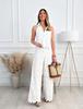French Summer Embroidered V-Neck Cutout Tank & Wide-Leg Pants Set