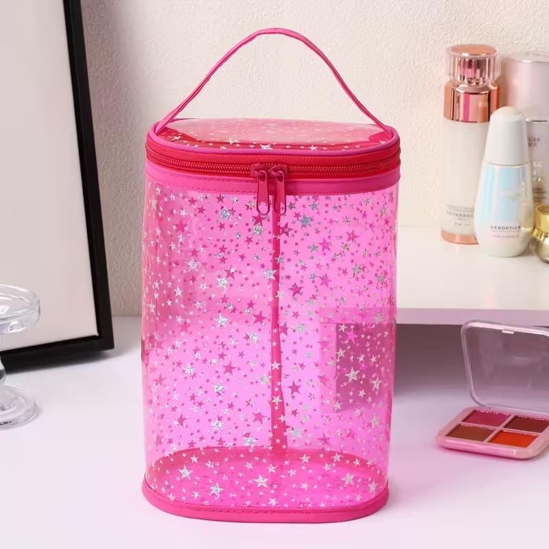 

Large Clear Pvc Star Shape Cosmetic Bag With Handle - Transparent Zipper Storage Bag, Unisex, Durable And Portable