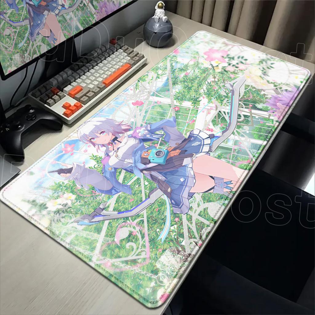 Cute anime game mouse pad Honkai Star Rail March 7th Girl Pink mousepad Non-slip Desk Mat desk organizers and trays 900 x 400MM