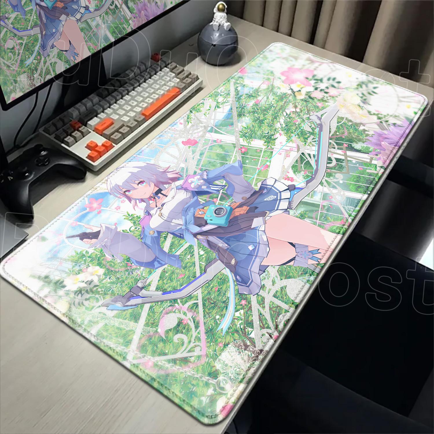 

Cute anime game mouse pad Honkai Star Rail March 7th Girl Pink mousepad Non-slip Desk Mat desk organizers and trays 900 x 400MM 600x300x2mm