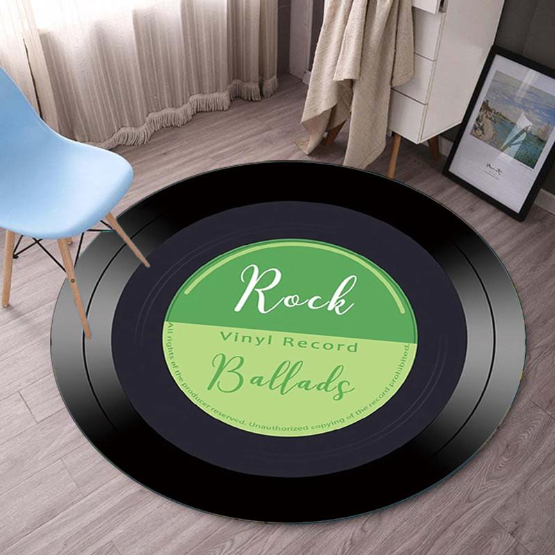 

Vinyl Record Rock Ballads Round Rug Music Theme Decor Bedroom Studio Floor Mat Black Green Label Style Soft Anti Slip Rug 60cm x 60cm