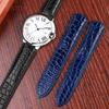 Pulseira de Couro Genuíno para Relógio Cartier Balloon Blue De Series Impermeável Exquisita de Couro de Crocodilo Interface Convexa Pulseira de Relógio
