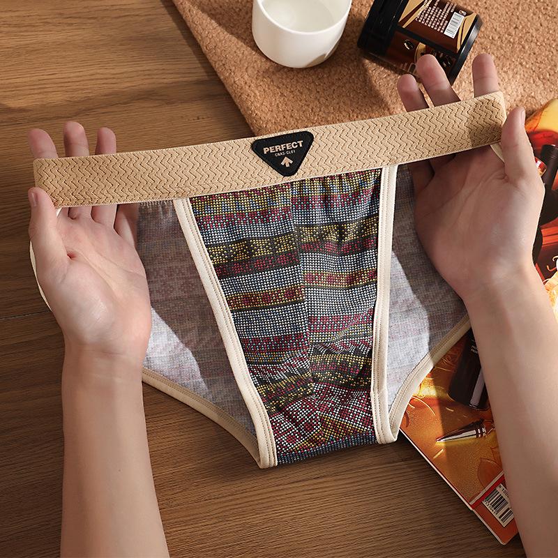 

Мужские хлопковые трусы-слипы с ретро этническим принтом - Дышащие, Удобные, Модные 4XL коричневый