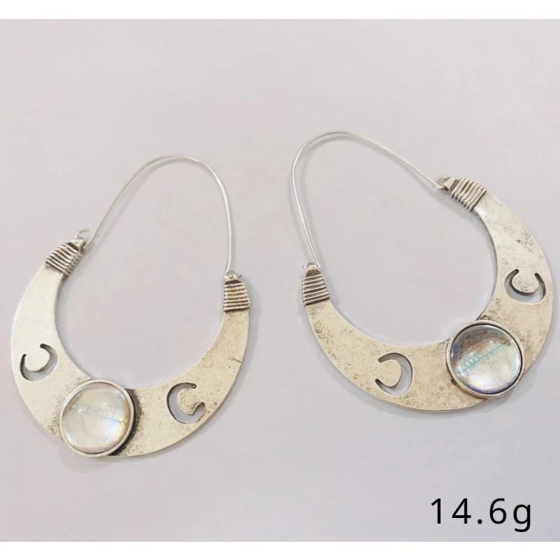 European and American Fashion Personality Exaggerated Retro Style Geometric Moon Shaped Earrings For Women's Zircon