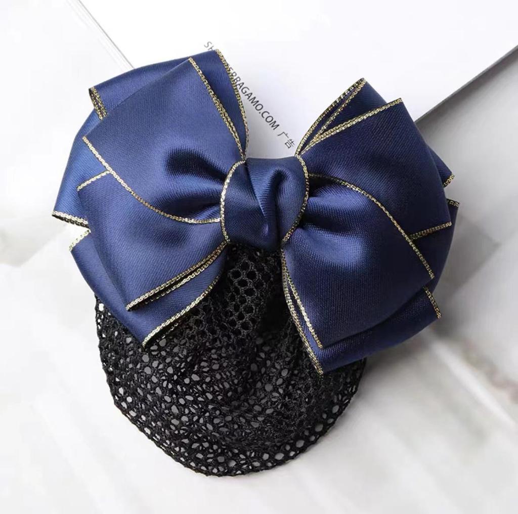 Gold-Edged Bow Hairnet for Professional Female Nurses & Hotel Staff
