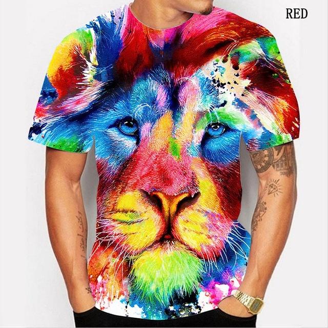 

Мужская и женская модная рубашка с изображением животных граффити для струйной печати с коротким рукавом леопардовый лев тигр 3d одежда креативный хип-хоп с коротким рукавом XXXXL красный