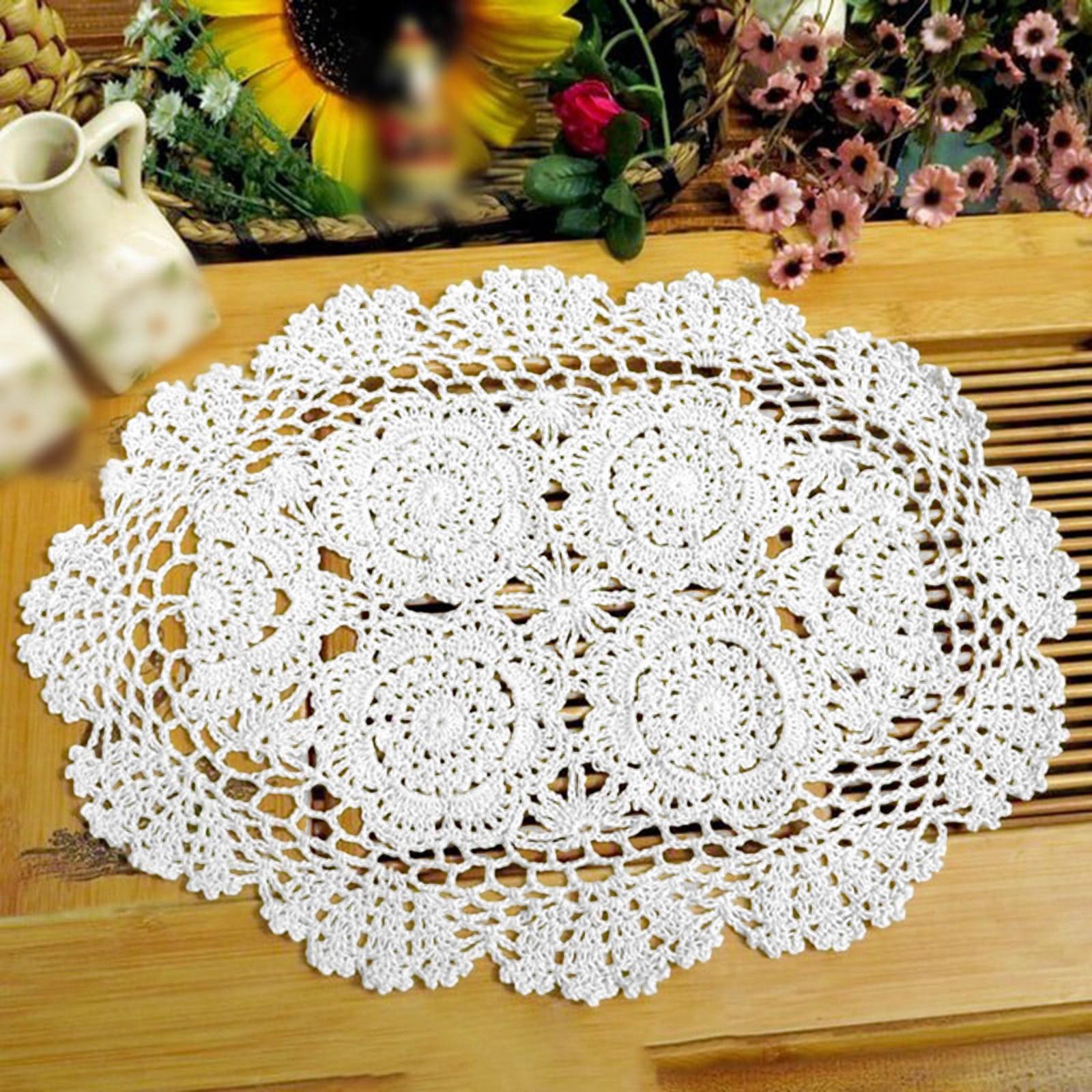 

Oval Dining Mat Crochet Lace Tablecloth Vintage Handmade Crochet Cotton Edge Tablecloth Flowers One Size білий