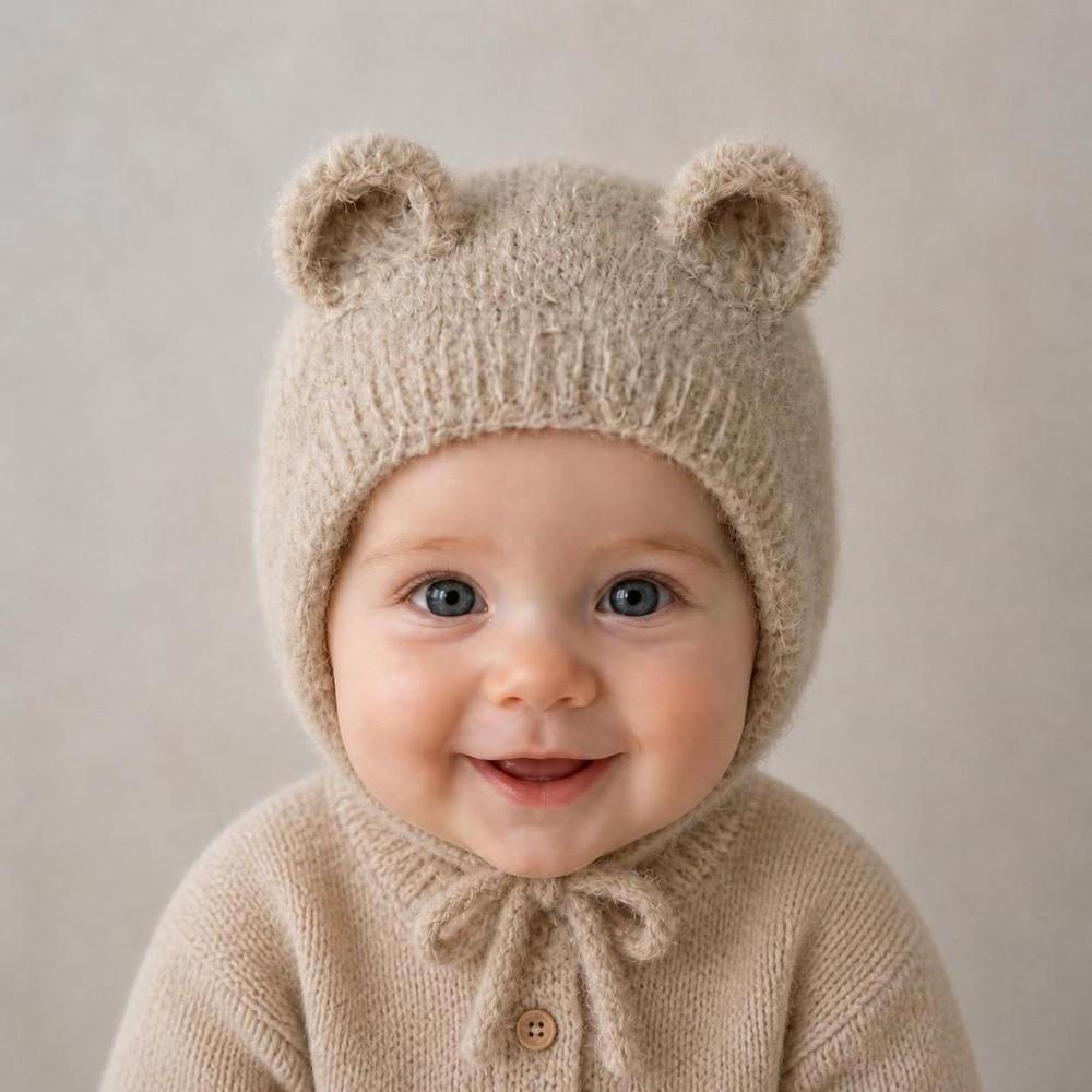 Windproof Knitted Warm Hat Soft Ear Protection Hats New Newborn Bonnet Hat  Kids