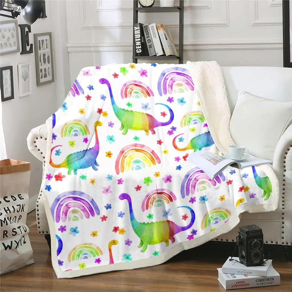 Colorful Dinosaur Blanket Soft Fleece Throw Kids Room Decor Baby Gift Cartoon Animal Design Home Decoration