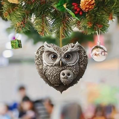 Owl Ornament Love Heart Shape Couple Owl Hanging Decoration 2D Acrylic Xmas Tree Ornament for Valentine's Day Home Decor