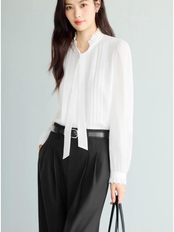 Women s Embroidered Lace Ribbon Blouse - Spring 2026 New Style Medium белый