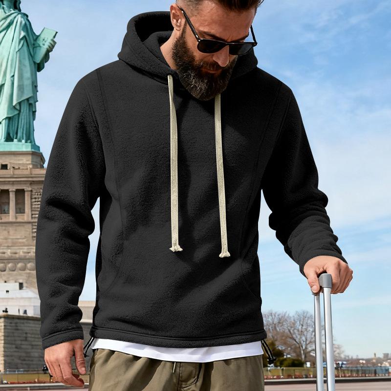 2026 New Autumn and Winter Fashionable Versatile Loose Men s Hooded Simple Solid Color Sweatshirt S чёрный