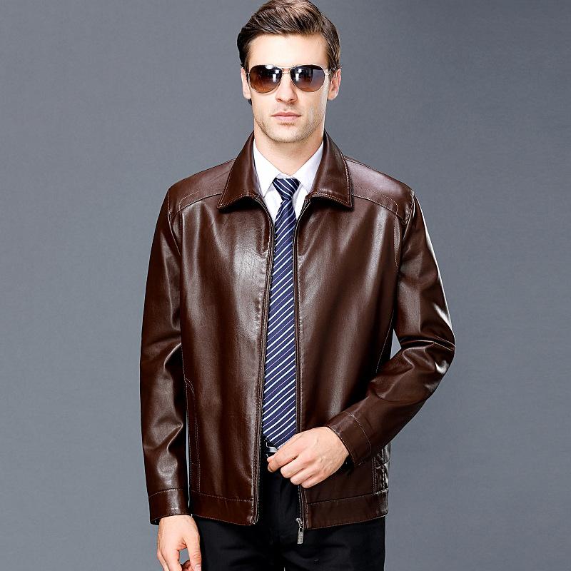 Leather Jacket Men's Genuine Leather Lapel Plus Velvet Middle-aged Leather Jacket Casual Jacket Jacket Dad Wear