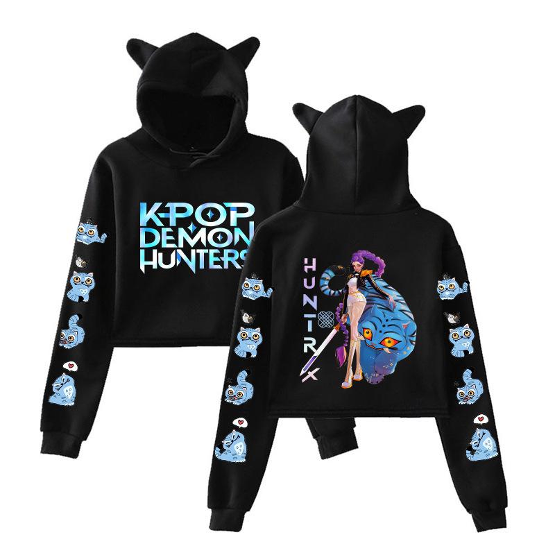 Hot K-pop Anime Kpop Demon Hunters Cute Derpy Tiger Crop Tops Women Sweatshirt Long Sleeve Girls Fashion Hoodie