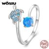 WOSTU Real 925 Sterling Silver Blue Turtle Fire Opal Opening Ring For Women Ocean Animal Stackable Ring Party Jewelry Gift