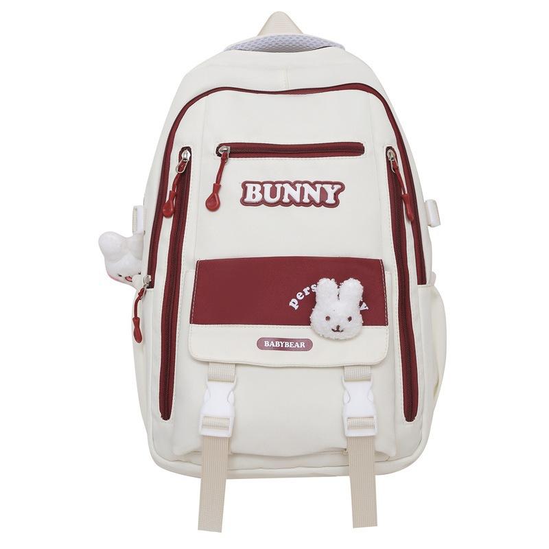 

Школьный рюкзак для средней школы, женский, большой емкости, контрастный цветной рюкзак с буквенным принтом, дорожный рюкзак бежевый