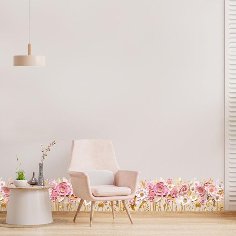 Pink Rose Removable Waterproof Baseboard Wall Sticker for Bedroom and Living Room Home Decoration