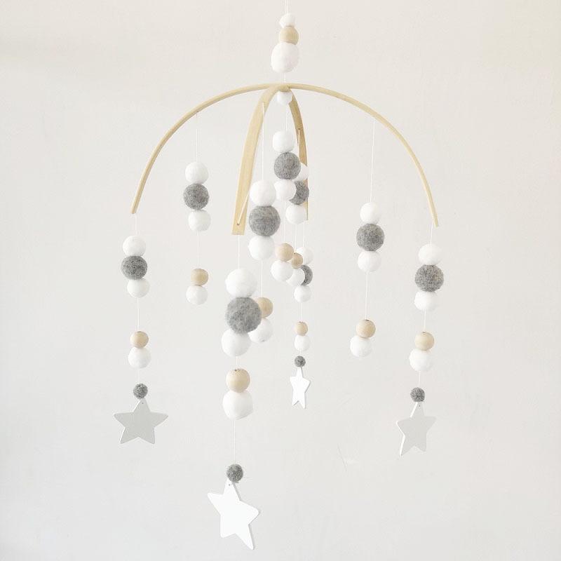 Nordic Wind Hair Ball Wooden Beads Wind Chimes Bed Bell Children's Room Decoration Model Room Children's Clothing Shop Shooting Props