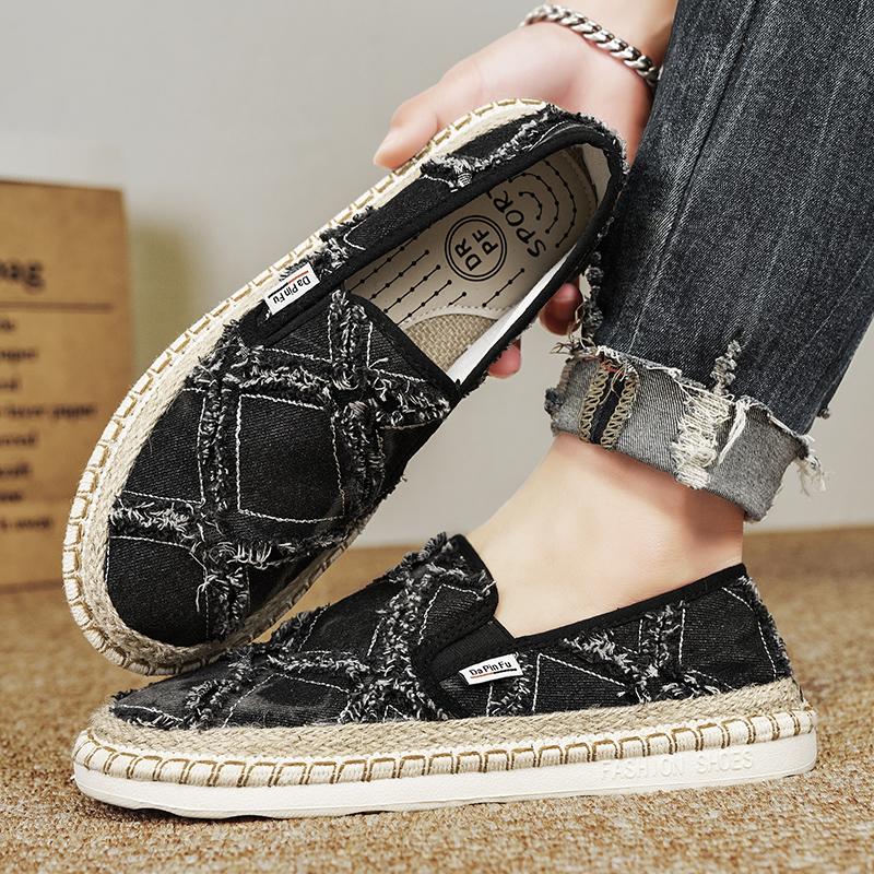 Men's Cloth Shoes 2024 Spring/Summer New Comfortable and Trendy One Feet Wearing Lazy Casual Sports Canvas Shoes