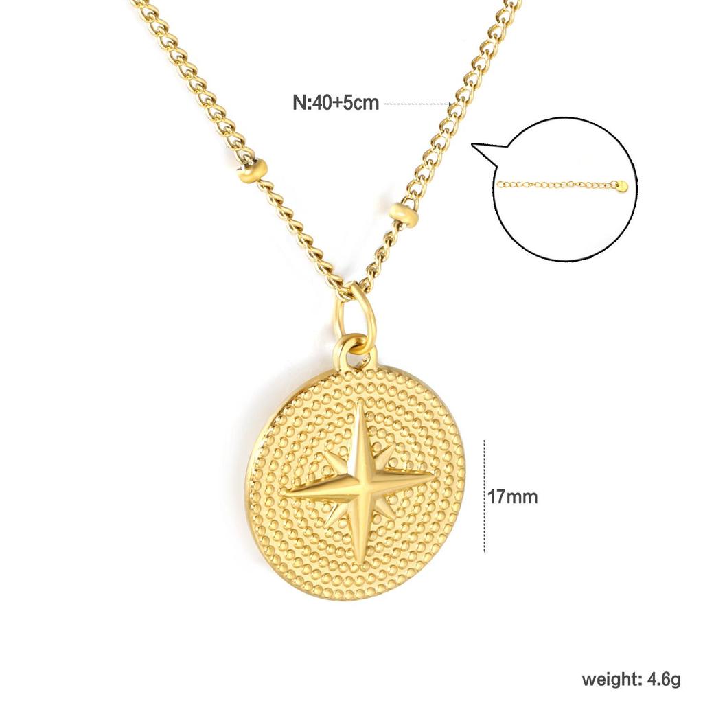 18K Gold French Retro Sun and Star Coin Necklace