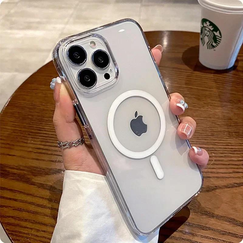 For Magsafe Magnetic Wireless Charging Case For iPhone 16 15 14 13 12 11 Pro Max 16 Plus 12 13 Mini 16e Hard Acrylic Clear Cover
