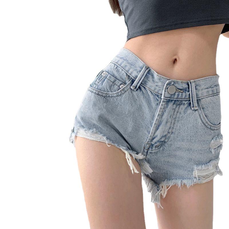 Women's High-Waist Retro Ripped Denim Shorts - Slimming A-Line, Irregular Raw Edge, Wide-Leg Style for Spring & Summer