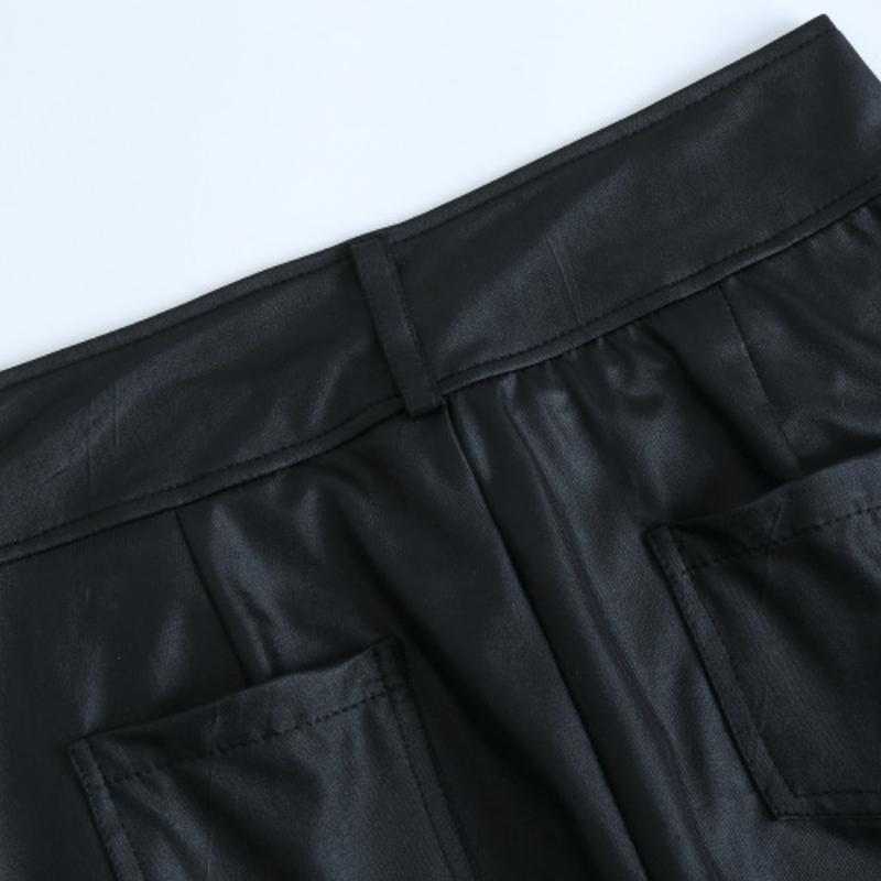 Dame Faux Skinnbukser Høy Midje Slim Leggings Jeggings Skinny Bukser med Belte