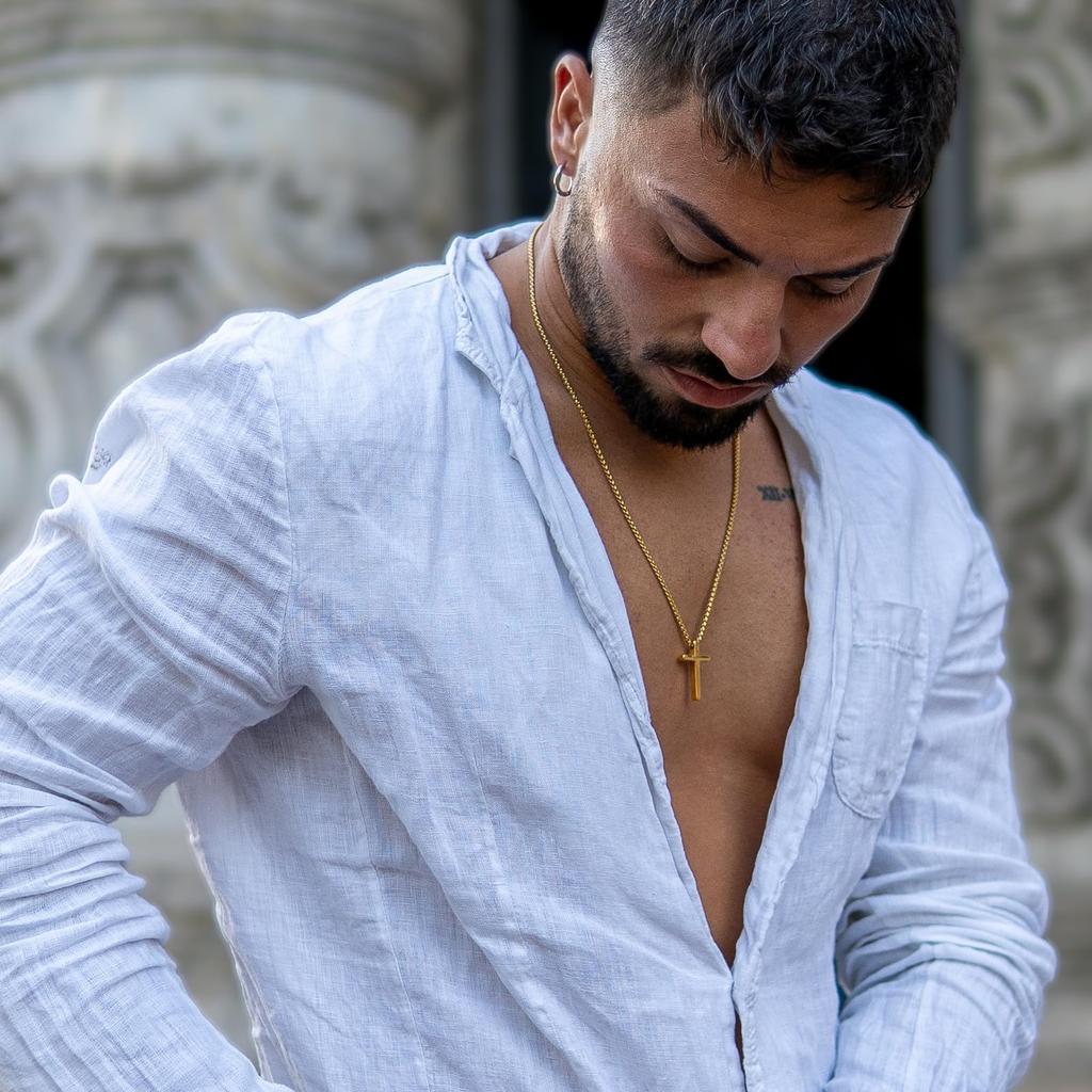 Kreuz Halskette für Männer mit Anhänger 50cm Gold Schmuckkette für Männer Geburtstag Tag Punk Rock Tag [SERASAR] - Vatertag Valentinstag