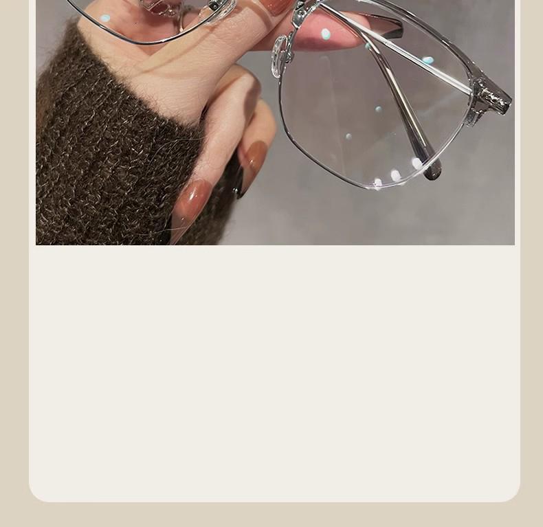 Fashionable Ultra-light Retro Temperament Half-frame Glasses For Women With High-end Anti-blue Light Flat-glass Myopia Glass