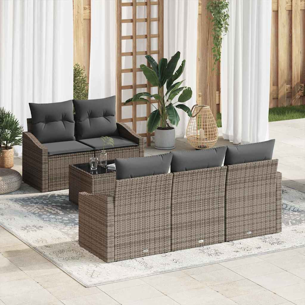 6 Piece Grey Poly Rattan Sofa Set with Cushions
