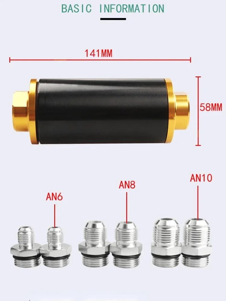 58 mm Auto-Kraftstofffilter, 100 Mikron, reinigbarer Inline-Kraftstofffilter, Halterung für universellen High Flow Turbo 6AN 8AN 10AN Adapter
