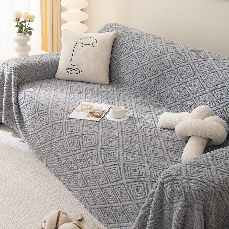 Modern Style Four Seasons Universal Back Plaid Plush Sofa Towel All-Inclusive Living Room Universal Cover Cover