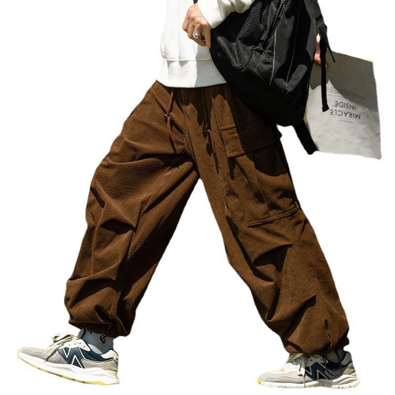 Japanese Cityboy Corduroy Wide-Leg Pants - Men's Plus Size, Thick, Casual, Autumn/Winter
