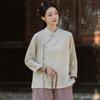 Johnature Women Vintage Shirts Tops Spring Chinese Style Solid Color Stand Button Long Sleeve Shirts