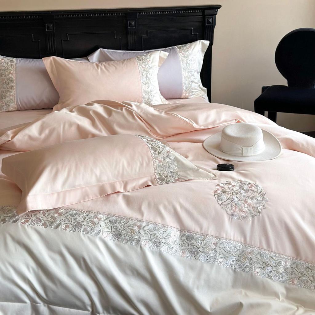 Pure Cotton Bedding Four-piece French Light Luxury Breathable Comfortable Quilt Cover Bed Sheet Pillowcase Set
