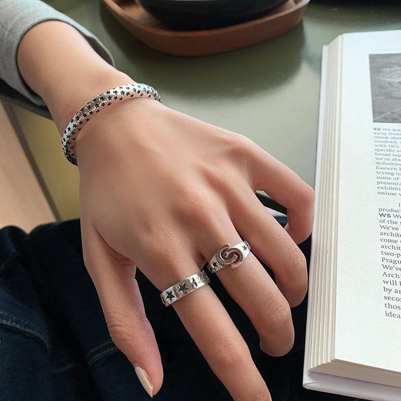Star Vintage Trendy Ring Crafted From 925 Silver With A Distressed Look For Couples