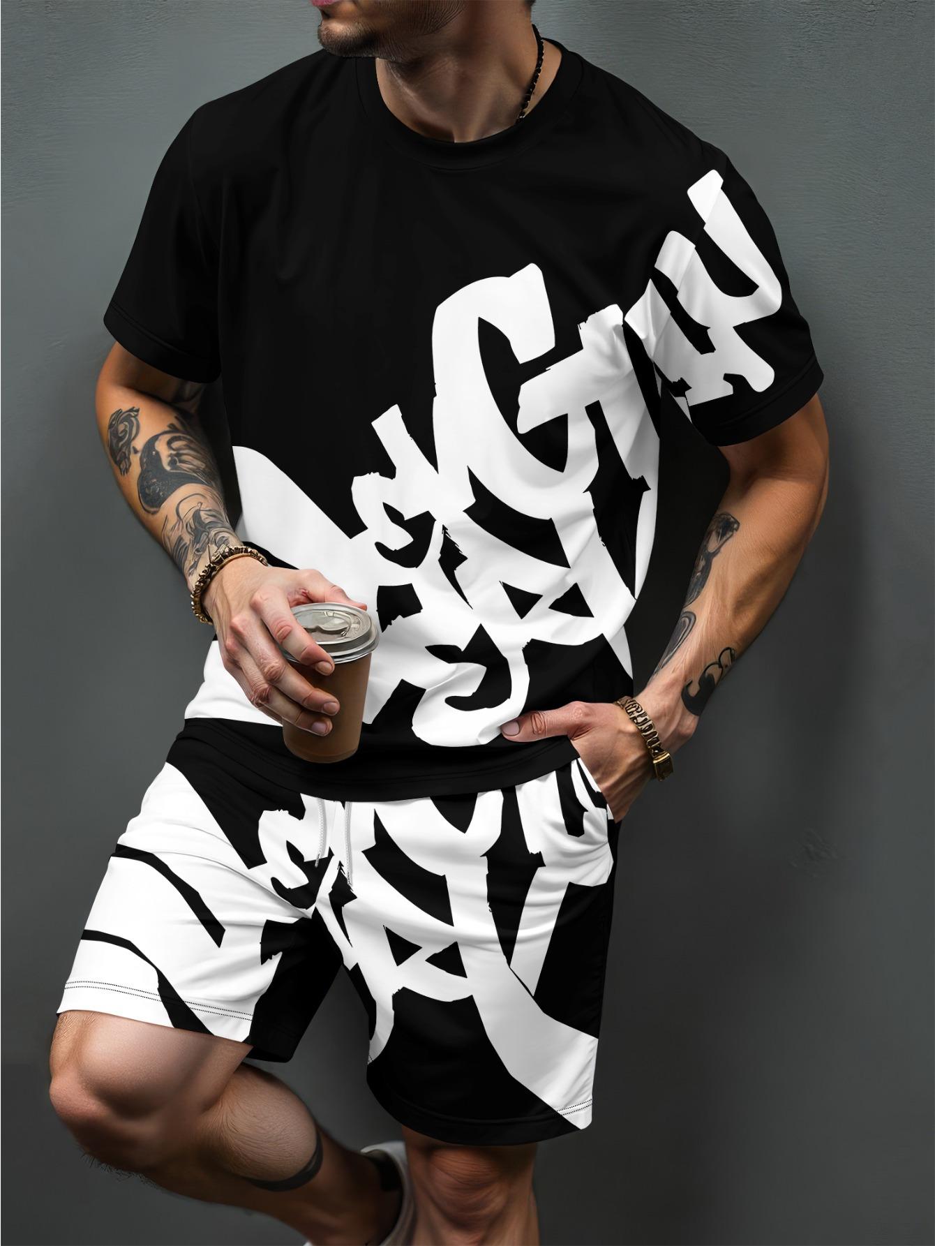 

Summer Fashion Men s Wear Men s 3D Printed Short-Sleeve Set Outdoor Casual T-Shirt & Drawstring Shorts Two-Piece Set 6XL