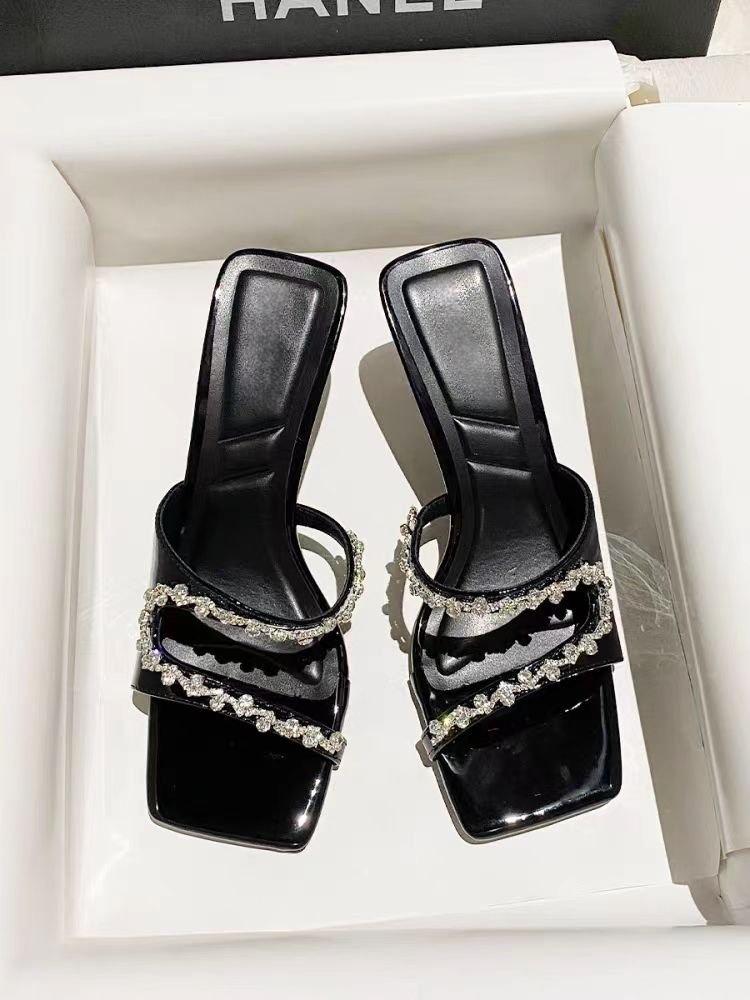 

Новые нишевые светло-фиолетовые туфли на высоком каблуке со стразами, женские туфли на тонком каблуке с квадратным носком, модные шлепанцы, женская уличная обувь 40