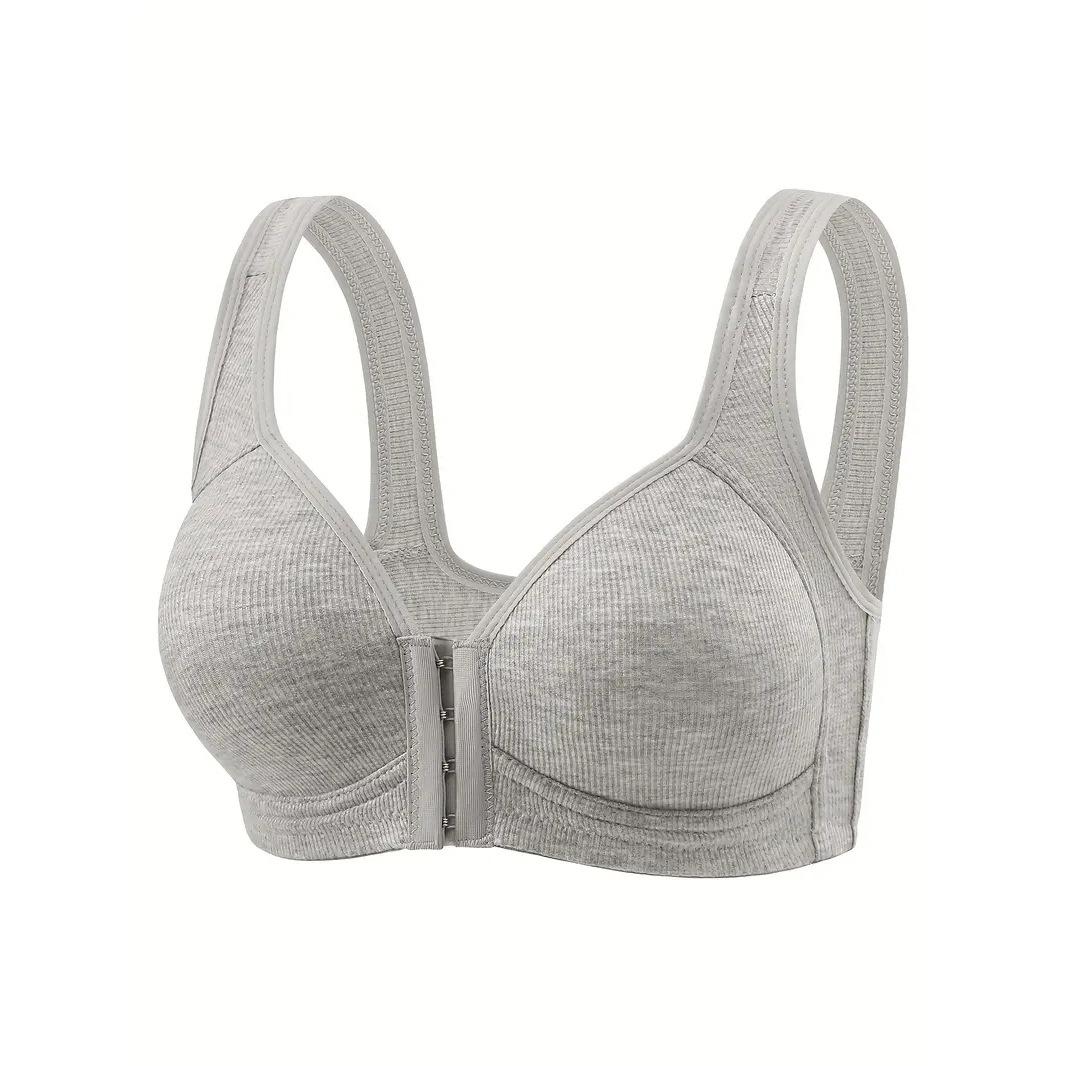 Plus Size Front Closure Push Up Seamless Bra For Women S серый