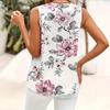 Women White Floral Print Sleeveless Blouse With V Neck And Button Detail Casual Summer Top