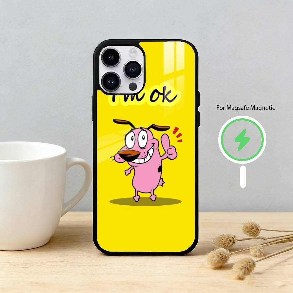 Cartoon C-COURAGE The C-Cowardly D-Dog Phone Case For iPhone 17 16 15 14 13 12 Pro Max Plus for Mirror Wireless Magnetic Cover