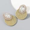 Alloy Rhinestone Oval Glass Stud Earrings Women Stretch Cord Circular Fashion Ear Jewelry In White Green Black Rose Gold