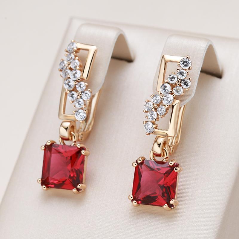 Kienl New  Rose Gold Color Long Earring For Women Vintage Red Natural Zircon Square Drop Earring High Quality Daily Jewelry
