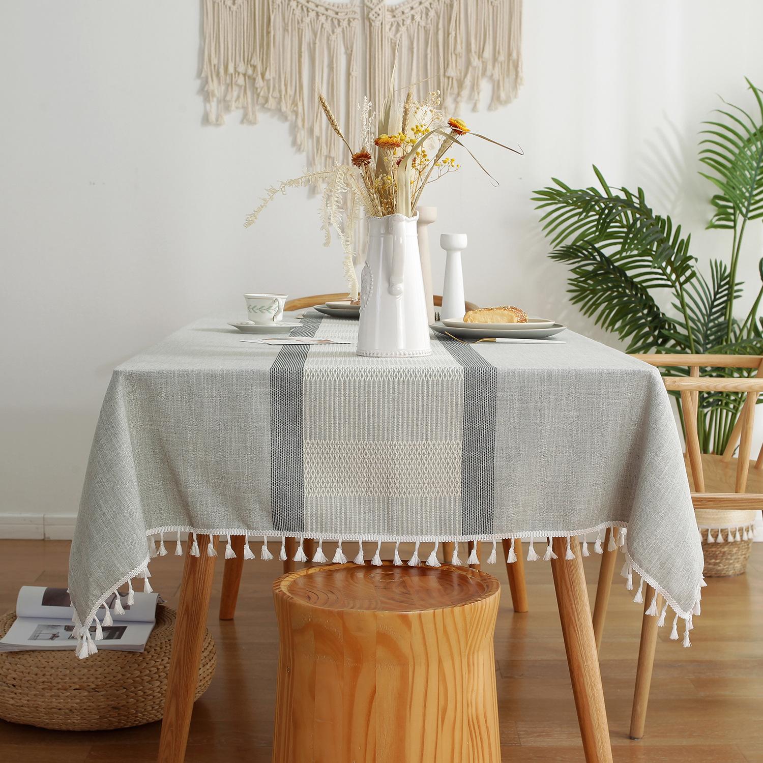 Простая скатерть в клетку, бытовая хлопково-льняная ткань, прямоугольная полосатая скатерть, скатерть для обеденного стола, скатерть для кофейного столика 90*90cm