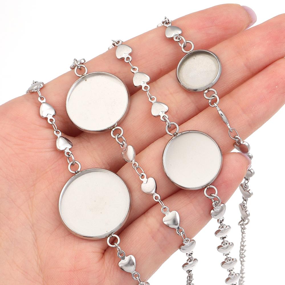 5Pcs/Lot Stainless Steel Bracelet Cabochon Base Round Blank Bezel Trays Bracelet Settings For DIY Jewelry Making Accesories