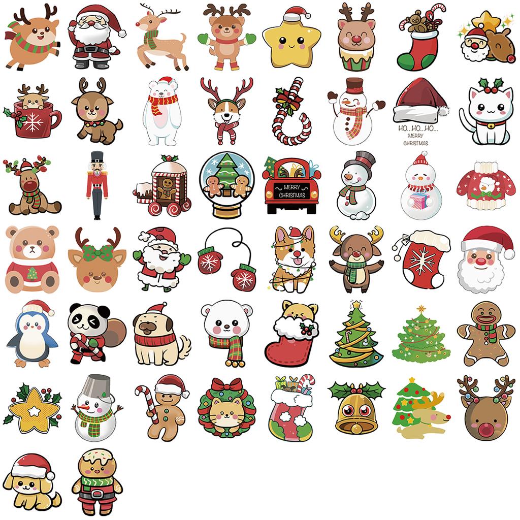 50PCS Christmas Cartoon Stickers, Colourful Doodle Decorative Stickers Suitable for Cups Notebooks Mobile Phones and Suitcases