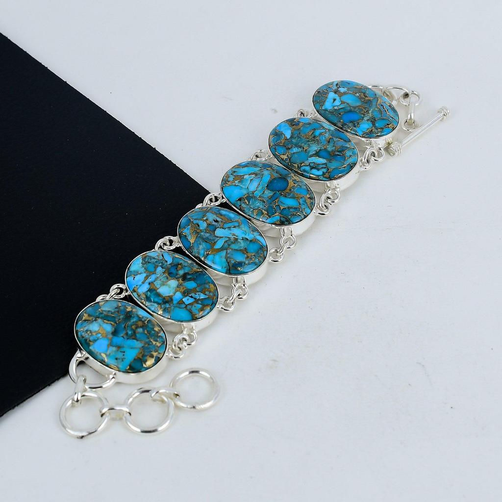 Blue Copper Turquoise Gemstone Handmade 925 Sterling Silver Bracelet, Blue Copper Turquoise Bracelet For Wife , Unisex Bracelet, Wadding Gift