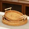 Vietnamese Rattan Handwoven Multi-Functional Storage Basket with Handles and Round Tray Design